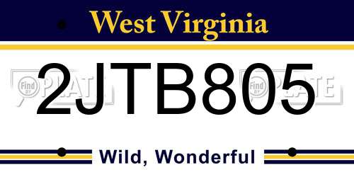 2JTB805 West Virginia License Plate