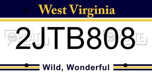 2JTB808 West Virginia License Plate