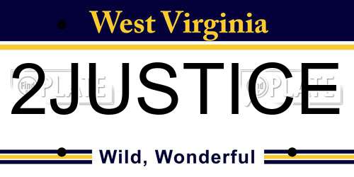 2JUSTICE West Virginia License Plate