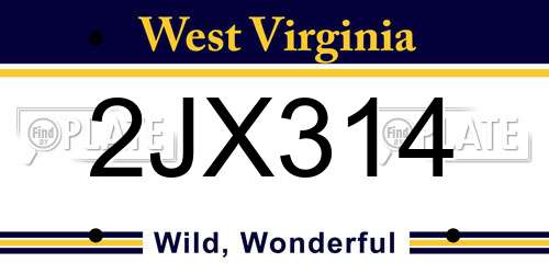2JX314 West Virginia License Plate
