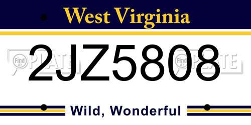 2JZ5808 West Virginia License Plate