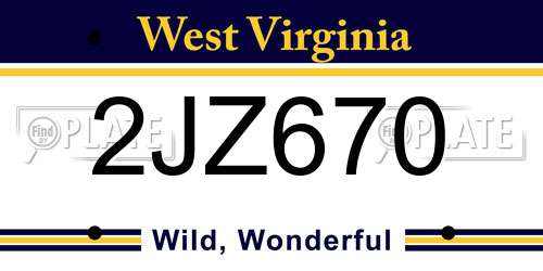 2JZ670 West Virginia License Plate
