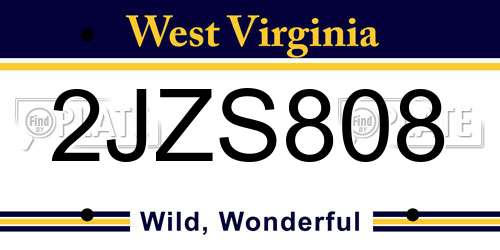 2JZS808 West Virginia License Plate