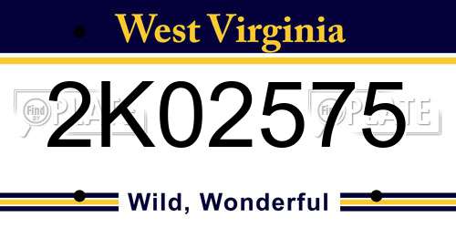 2K02575 West Virginia License Plate