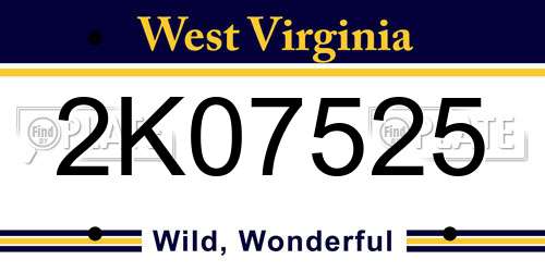 2K07525 West Virginia License Plate
