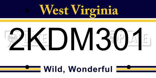 2KDM301 West Virginia License Plate