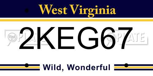 2KEG67 West Virginia License Plate