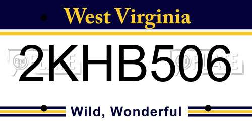 2KHB506 West Virginia License Plate