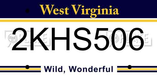 2KHS506 West Virginia License Plate