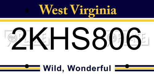 2KHS806 West Virginia License Plate