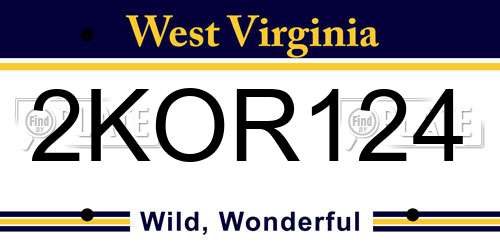 2KOR124 West Virginia License Plate