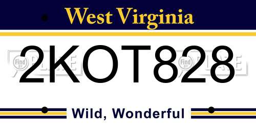 2KOT828 West Virginia License Plate