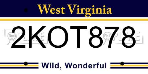 2KOT878 West Virginia License Plate