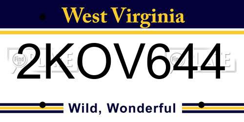 2KOV644 West Virginia License Plate