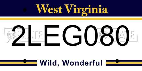 2LEG080 West Virginia License Plate