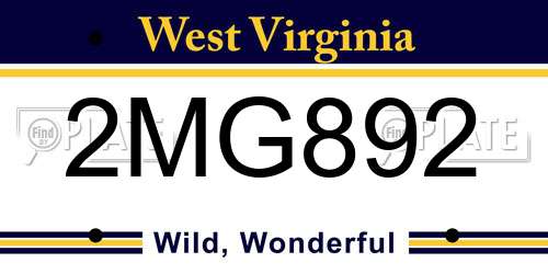 2MG892 West Virginia License Plate