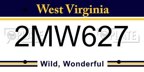 2MW627 West Virginia License Plate