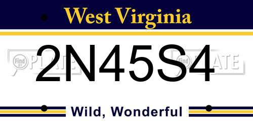 2N45S4 West Virginia License Plate