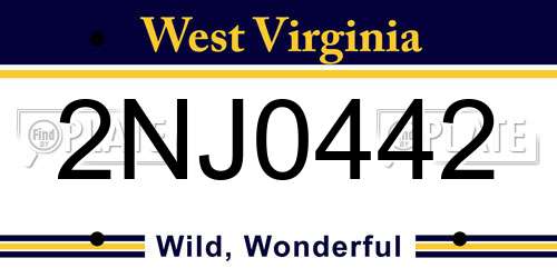 2NJ0442 West Virginia License Plate