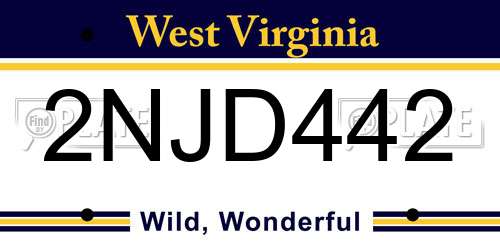 2NJD442 West Virginia License Plate