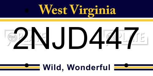 2NJD447 West Virginia License Plate