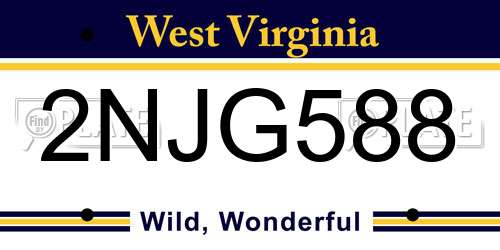 2NJG588 West Virginia License Plate