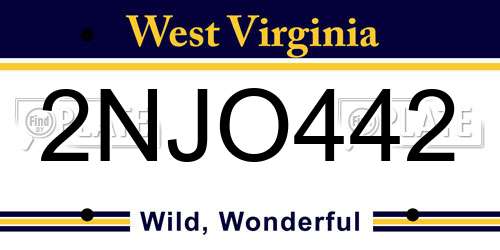 2NJO442 West Virginia License Plate