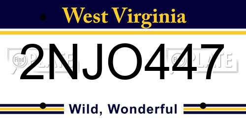 2NJO447 West Virginia License Plate