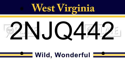2NJQ442 West Virginia License Plate