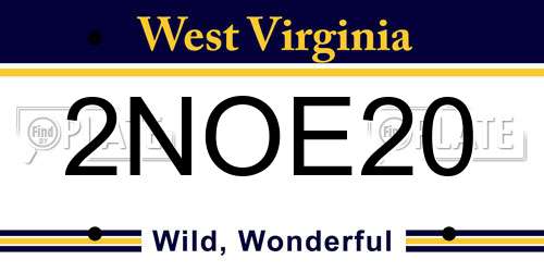 2NOE20 West Virginia License Plate