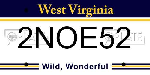 2NOE52 West Virginia License Plate