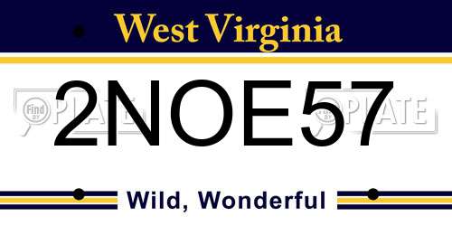 2NOE57 West Virginia License Plate