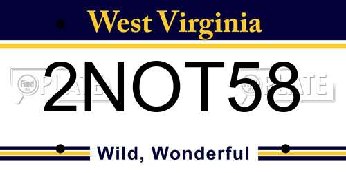 2NOT58 West Virginia License Plate