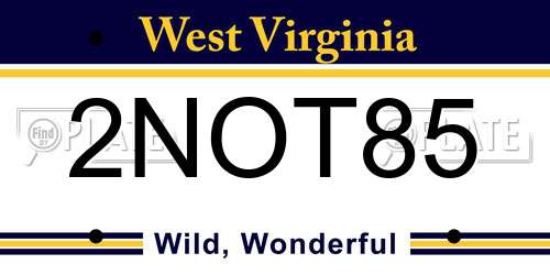 2NOT85 West Virginia License Plate