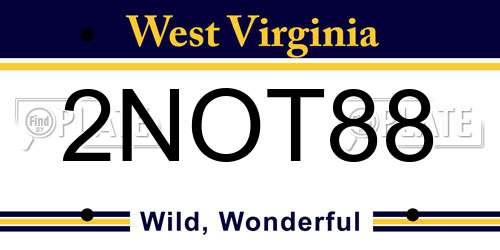 2NOT88 West Virginia License Plate