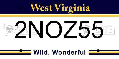 2NOZ55 West Virginia License Plate