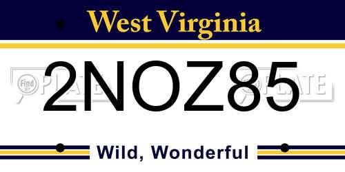 2NOZ85 West Virginia License Plate