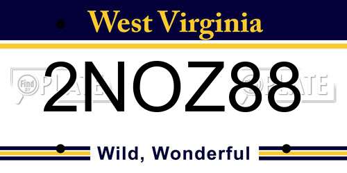 2NOZ88 West Virginia License Plate