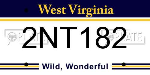 2NT182 West Virginia License Plate