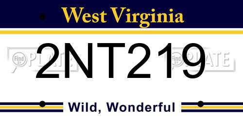 2NT219 West Virginia License Plate