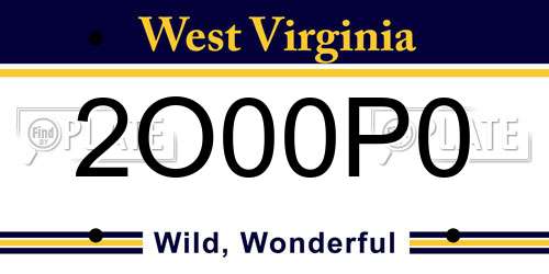 2O00P0 West Virginia License Plate