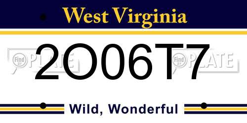 2O06T7 West Virginia License Plate