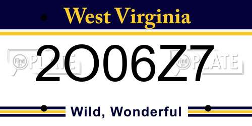 2O06Z7 West Virginia License Plate