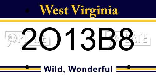 2O13B8 West Virginia License Plate