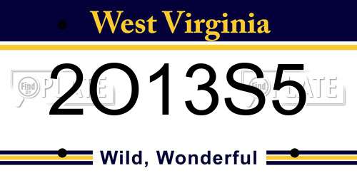 2O13S5 West Virginia License Plate