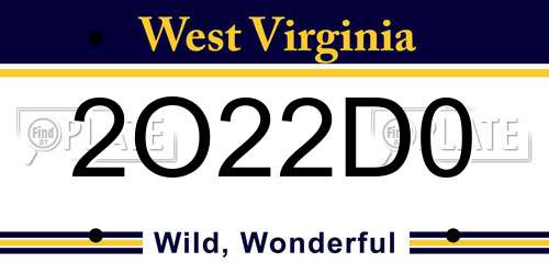 2O22D0 West Virginia License Plate