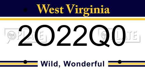 2O22Q0 West Virginia License Plate