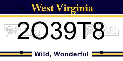 2O39T8 West Virginia License Plate