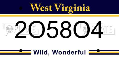 2O58O4 West Virginia License Plate