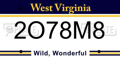 2O78M8 West Virginia License Plate